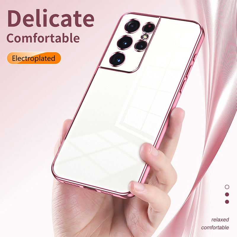 For Samsung Galaxy S21 Ultra 5G Phone Case with Transparent Plating and Fine Hole Design: Crystal Clear & Scratch-Resistant
