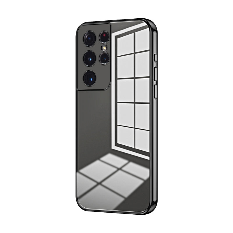For Samsung Galaxy S21 Ultra 5G Phone Case with Transparent Plating and Fine Hole Design: Crystal Clear & Scratch-Resistant