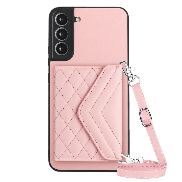 For Samsung Galaxy S21 FE Case - Rhombic Texture, RFID Blocking Wallet, Durable PU Leather with Lanyard