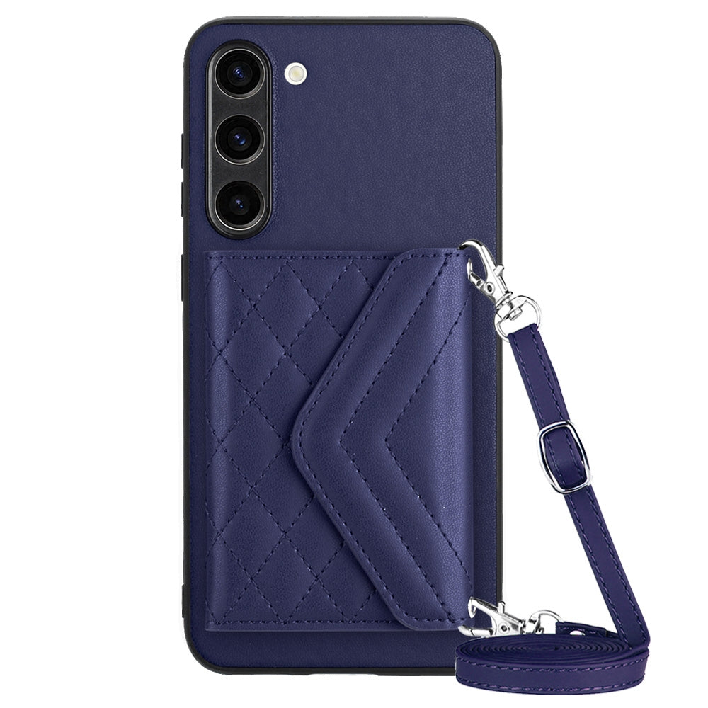 For Samsung Galaxy S23+ 5G Case - Rhombic Texture, RFID Blocking Wallet, Durable PU Leather with Lanyard