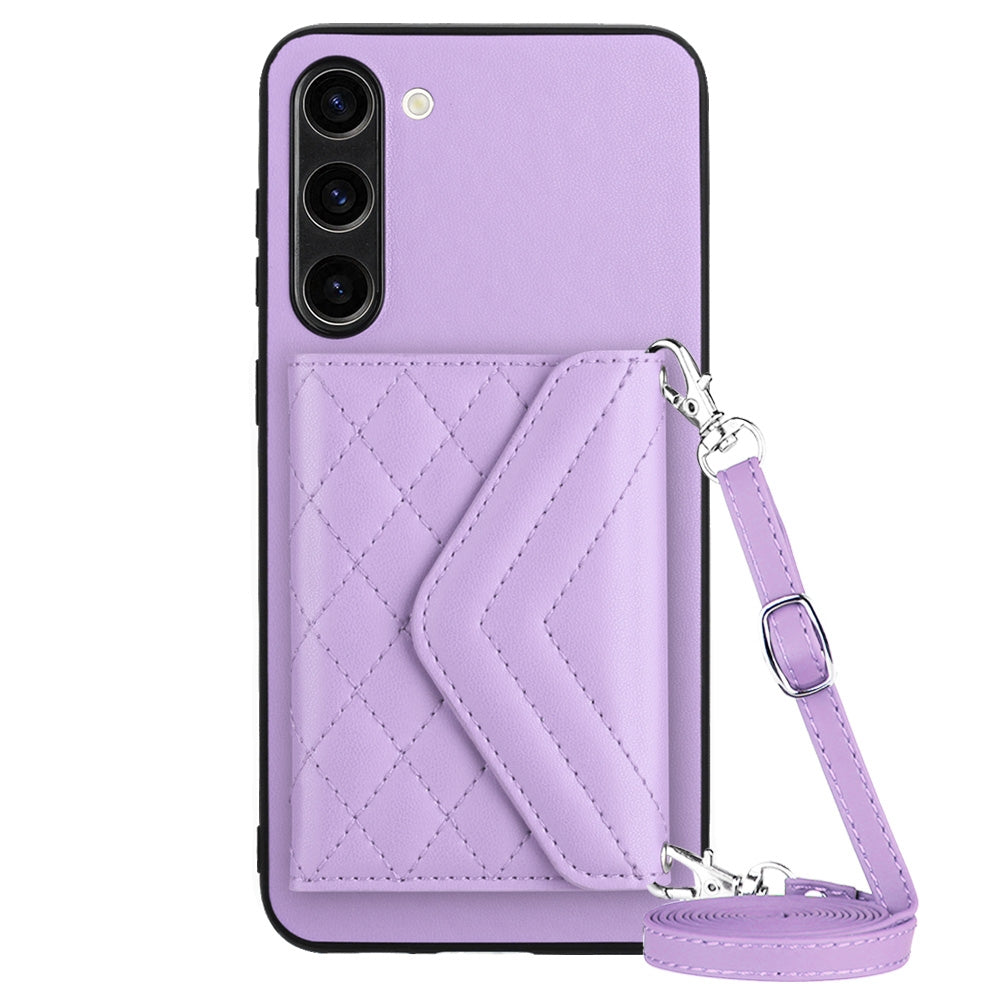 For Samsung Galaxy S23+ 5G Case - Rhombic Texture, RFID Blocking Wallet, Durable PU Leather with Lanyard