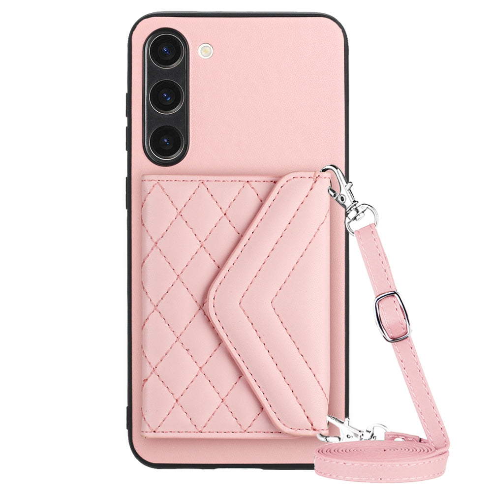 For Samsung Galaxy S23+ 5G Case - Rhombic Texture, RFID Blocking Wallet, Durable PU Leather with Lanyard