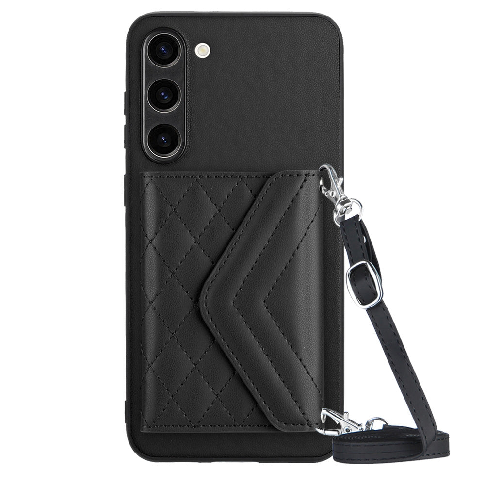 For Samsung Galaxy S23+ 5G Case - Rhombic Texture, RFID Blocking Wallet, Durable PU Leather with Lanyard