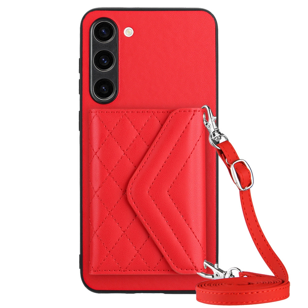 For Samsung Galaxy S23+ 5G Case - Rhombic Texture, RFID Blocking Wallet, Durable PU Leather with Lanyard