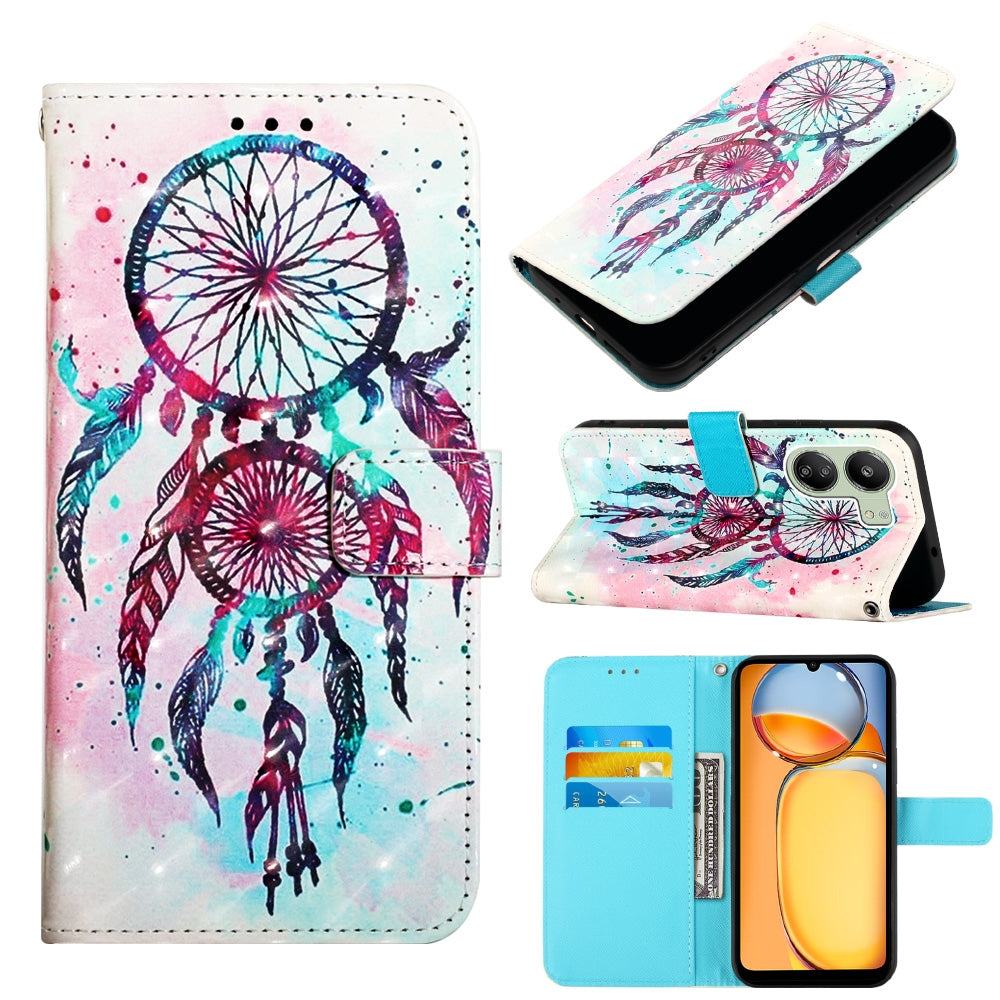 Xiaomi Redmi 13C Leather Flip Phone Case with 3D Painted Design, Card Holder, Wallet & Stand Function - Durable Protection & Easy Access