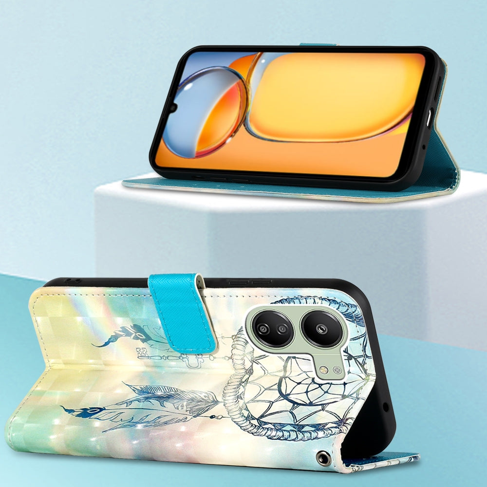 Xiaomi Redmi 13C Leather Flip Phone Case with 3D Painted Design, Card Holder, Wallet & Stand Function - Durable Protection & Easy Access