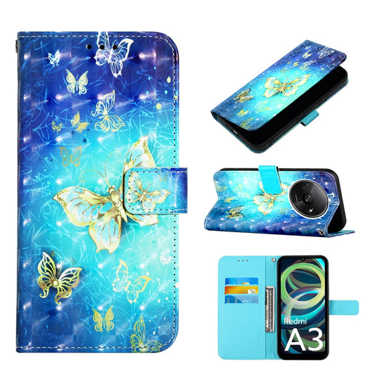 Xiaomi Redmi A3 Leather Flip Phone Case with 3D Painted Design, Card Holder, Wallet & Stand Function - Durable Protection & Easy Access