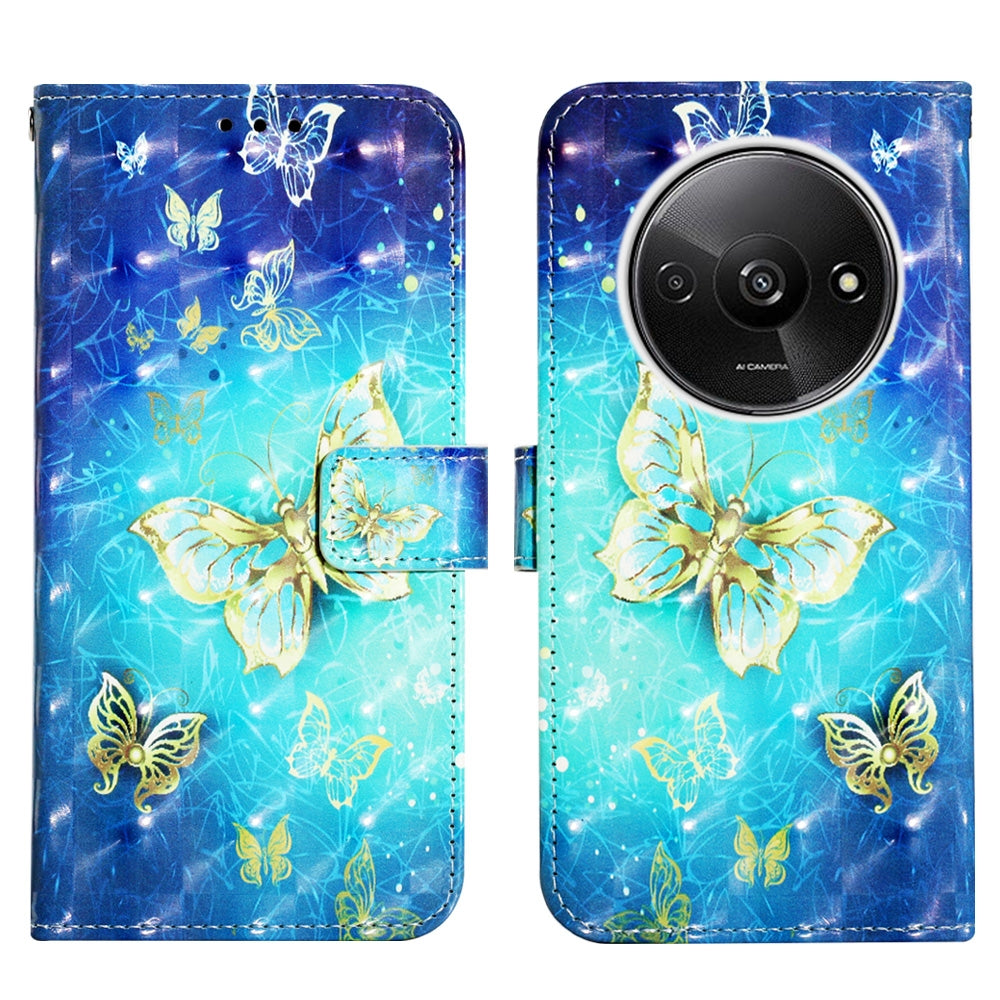 Xiaomi Redmi A3 Leather Flip Phone Case with 3D Painted Design, Card Holder, Wallet & Stand Function - Durable Protection & Easy Access