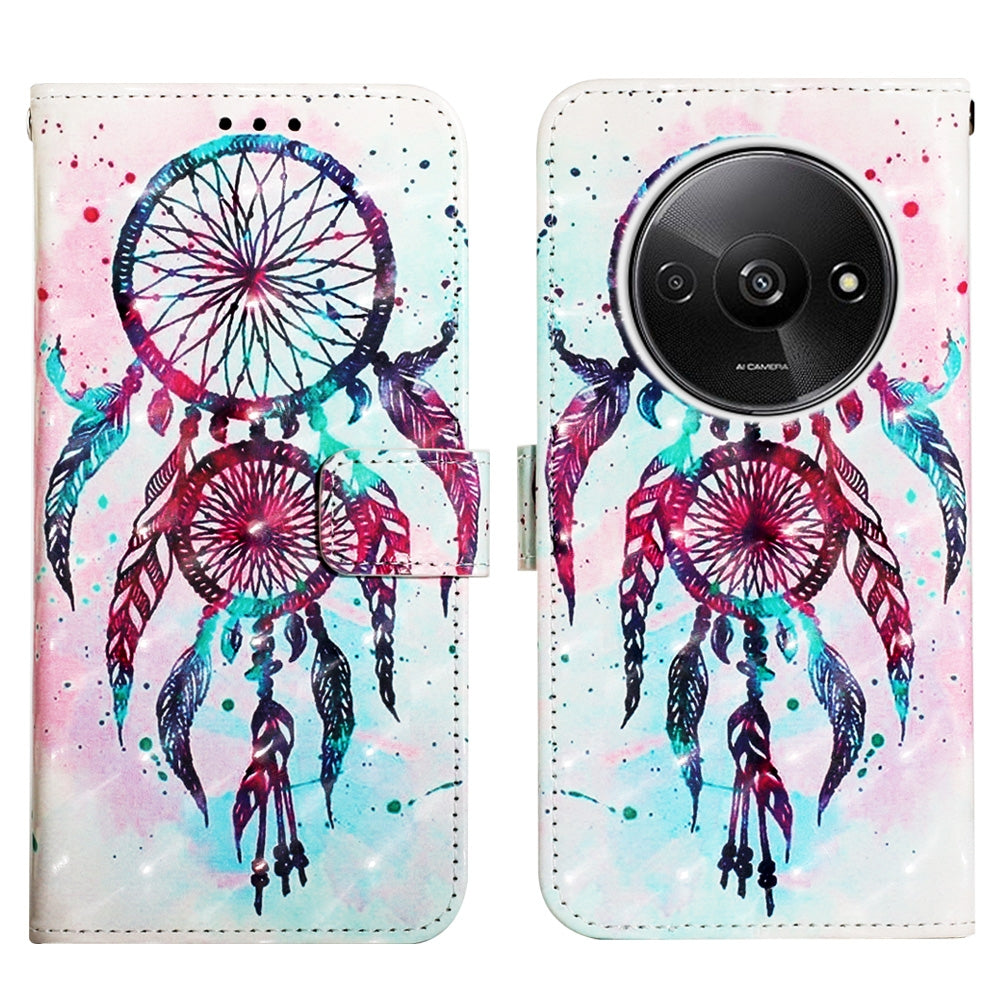 Xiaomi Redmi A3 Leather Flip Phone Case with 3D Painted Design, Card Holder, Wallet & Stand Function - Durable Protection & Easy Access