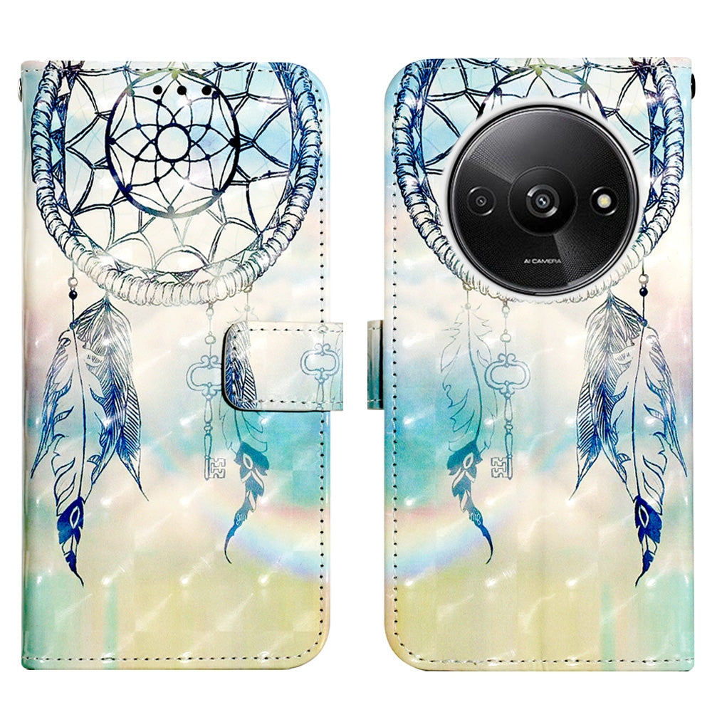 Xiaomi Redmi A3 Leather Flip Phone Case with 3D Painted Design, Card Holder, Wallet & Stand Function - Durable Protection & Easy Access