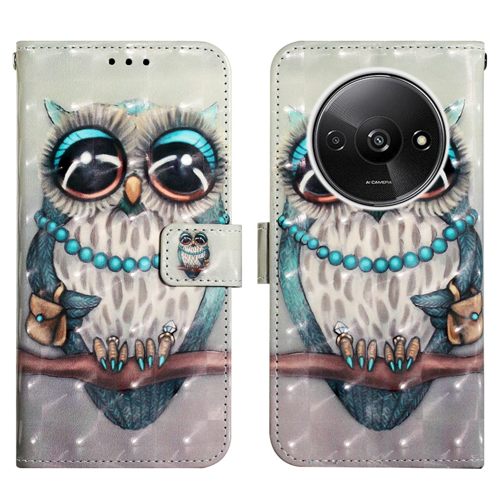 Xiaomi Redmi A3 Leather Flip Phone Case with 3D Painted Design, Card Holder, Wallet & Stand Function - Durable Protection & Easy Access