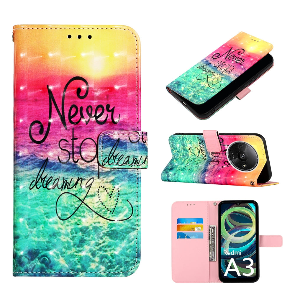 Xiaomi Redmi A3 Leather Flip Phone Case with 3D Painted Design, Card Holder, Wallet & Stand Function - Durable Protection & Easy Access