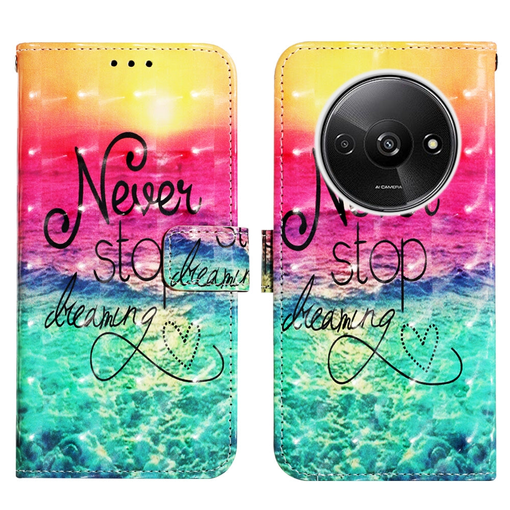 Xiaomi Redmi A3 Leather Flip Phone Case with 3D Painted Design, Card Holder, Wallet & Stand Function - Durable Protection & Easy Access