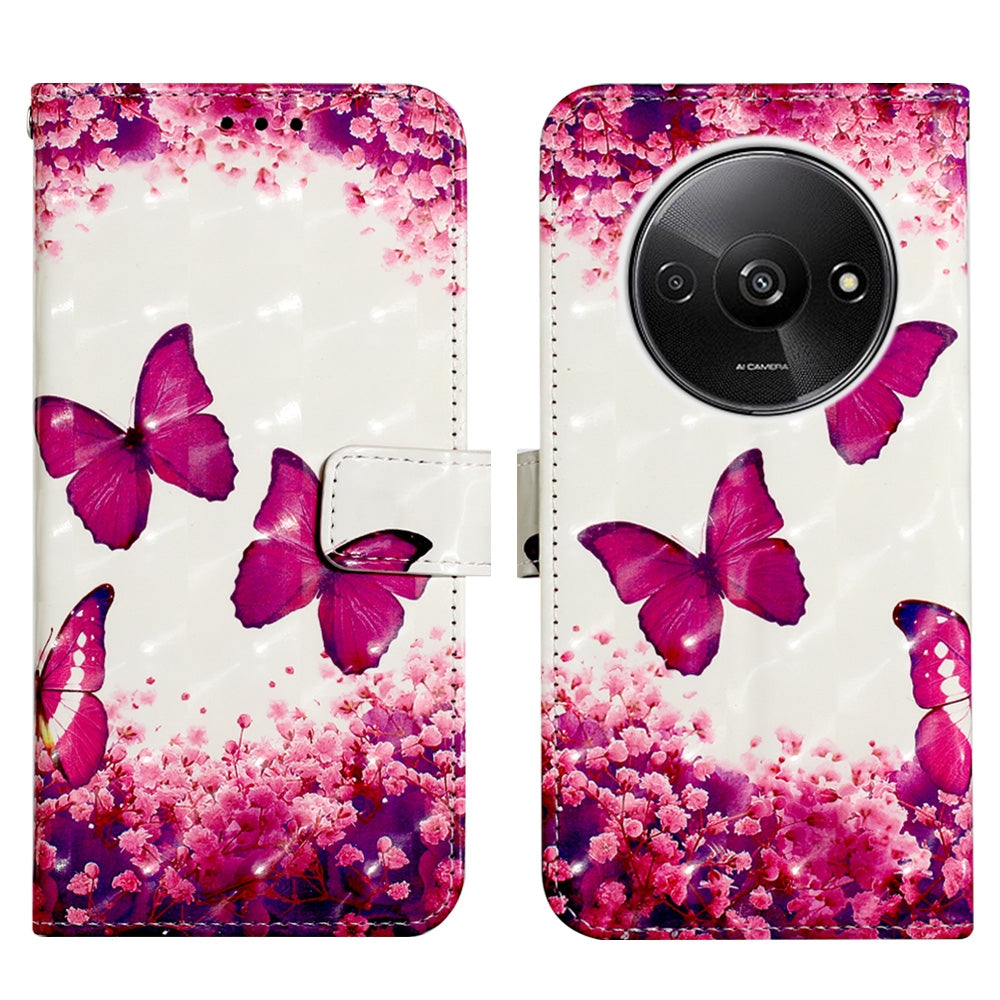 Xiaomi Redmi A3 Leather Flip Phone Case with 3D Painted Design, Card Holder, Wallet & Stand Function - Durable Protection & Easy Access