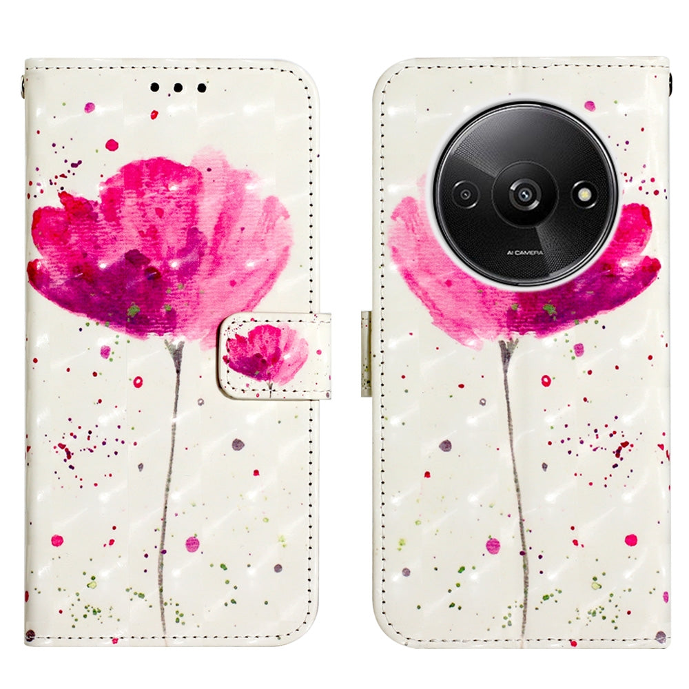 Xiaomi Redmi A3 Leather Flip Phone Case with 3D Painted Design, Card Holder, Wallet & Stand Function - Durable Protection & Easy Access