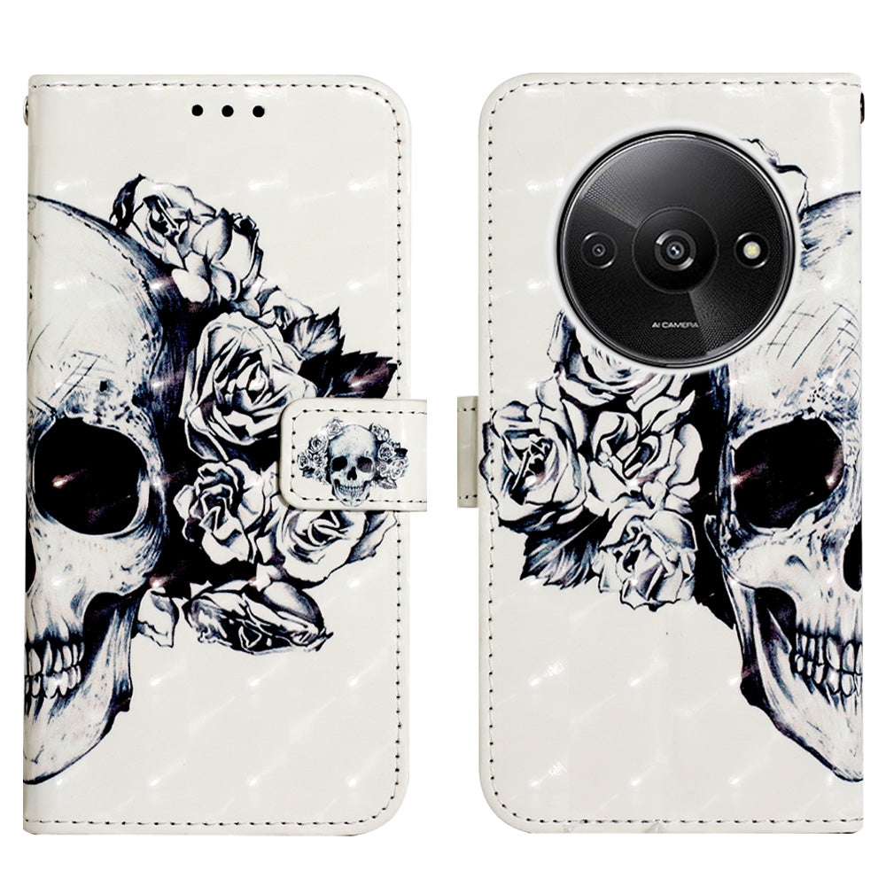 Xiaomi Redmi A3 Leather Flip Phone Case with 3D Painted Design, Card Holder, Wallet & Stand Function - Durable Protection & Easy Access