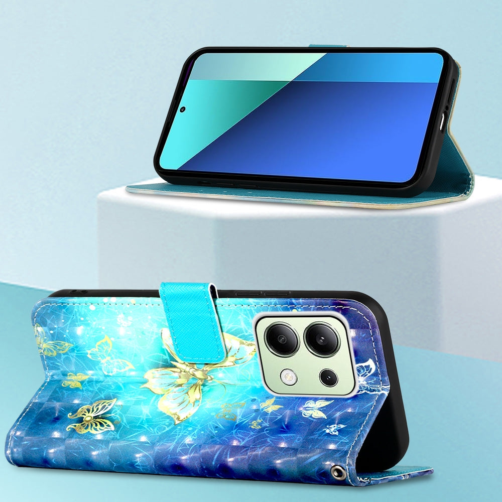 Xiaomi Redmi Note 13 4G Global Leather Flip Phone Case with 3D Painted Design, Card Holder, Wallet & Stand Function - Durable Protection & Easy Access