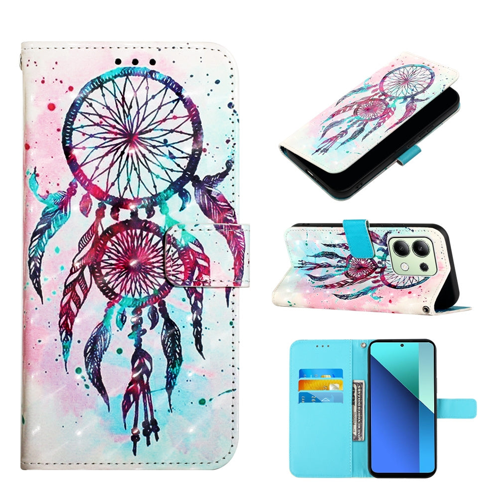 Xiaomi Redmi Note 13 4G Global Leather Flip Phone Case with 3D Painted Design, Card Holder, Wallet & Stand Function - Durable Protection & Easy Access