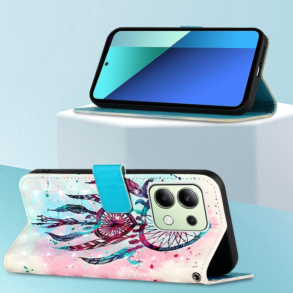 Xiaomi Redmi Note 13 4G Global Leather Flip Phone Case with 3D Painted Design, Card Holder, Wallet & Stand Function - Durable Protection & Easy Access