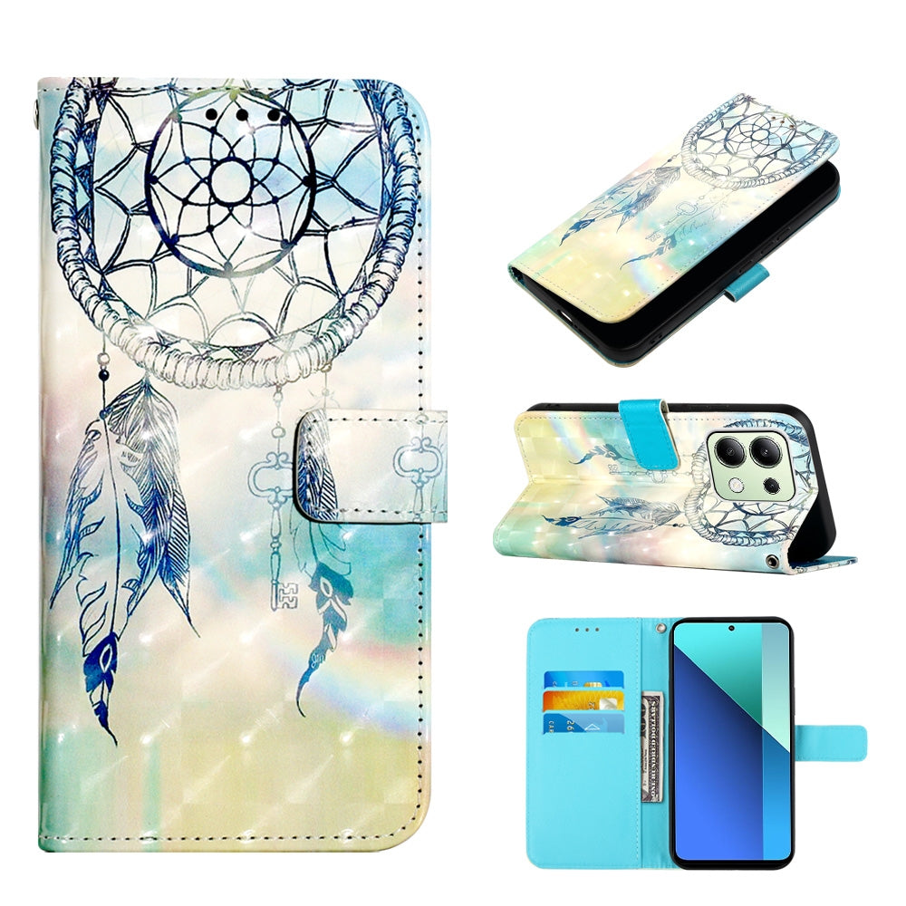Xiaomi Redmi Note 13 4G Global Leather Flip Phone Case with 3D Painted Design, Card Holder, Wallet & Stand Function - Durable Protection & Easy Access