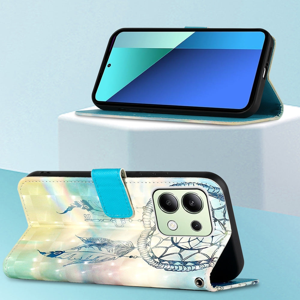 Xiaomi Redmi Note 13 4G Global Leather Flip Phone Case with 3D Painted Design, Card Holder, Wallet & Stand Function - Durable Protection & Easy Access