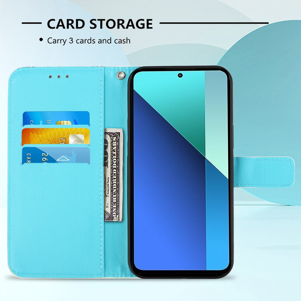 Xiaomi Redmi Note 13 4G Global Leather Flip Phone Case with 3D Painted Design, Card Holder, Wallet & Stand Function - Durable Protection & Easy Access