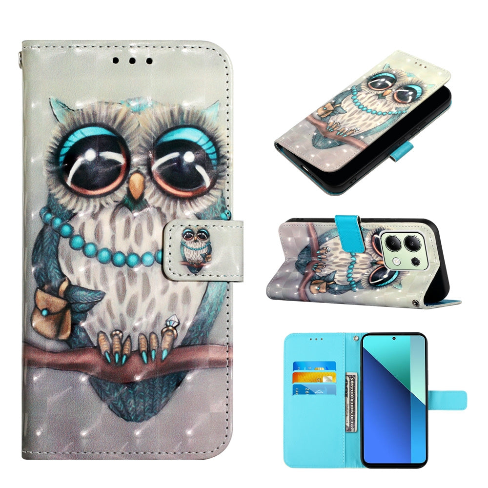 Xiaomi Redmi Note 13 4G Global Leather Flip Phone Case with 3D Painted Design, Card Holder, Wallet & Stand Function - Durable Protection & Easy Access