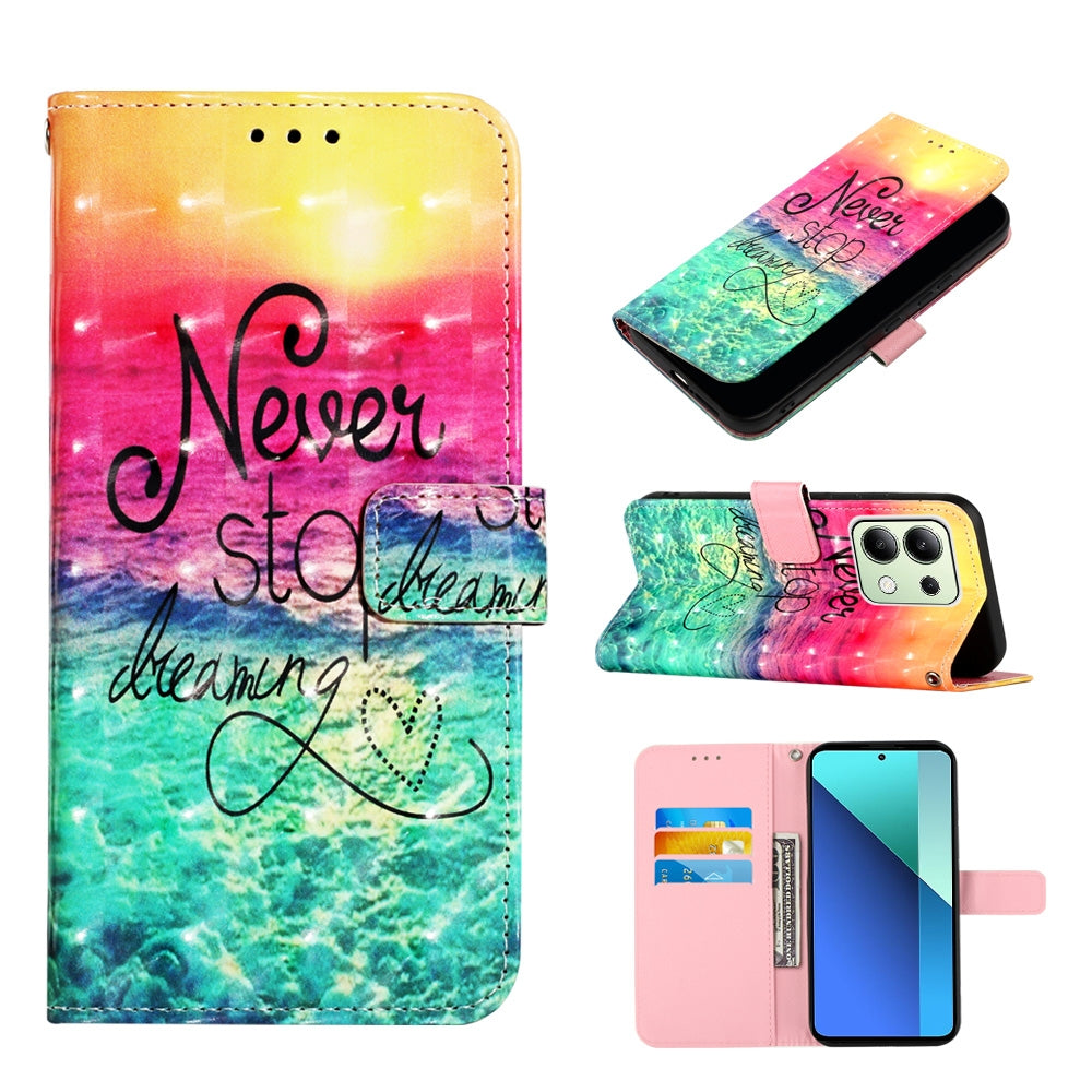 Xiaomi Redmi Note 13 4G Global Leather Flip Phone Case with 3D Painted Design, Card Holder, Wallet & Stand Function - Durable Protection & Easy Access