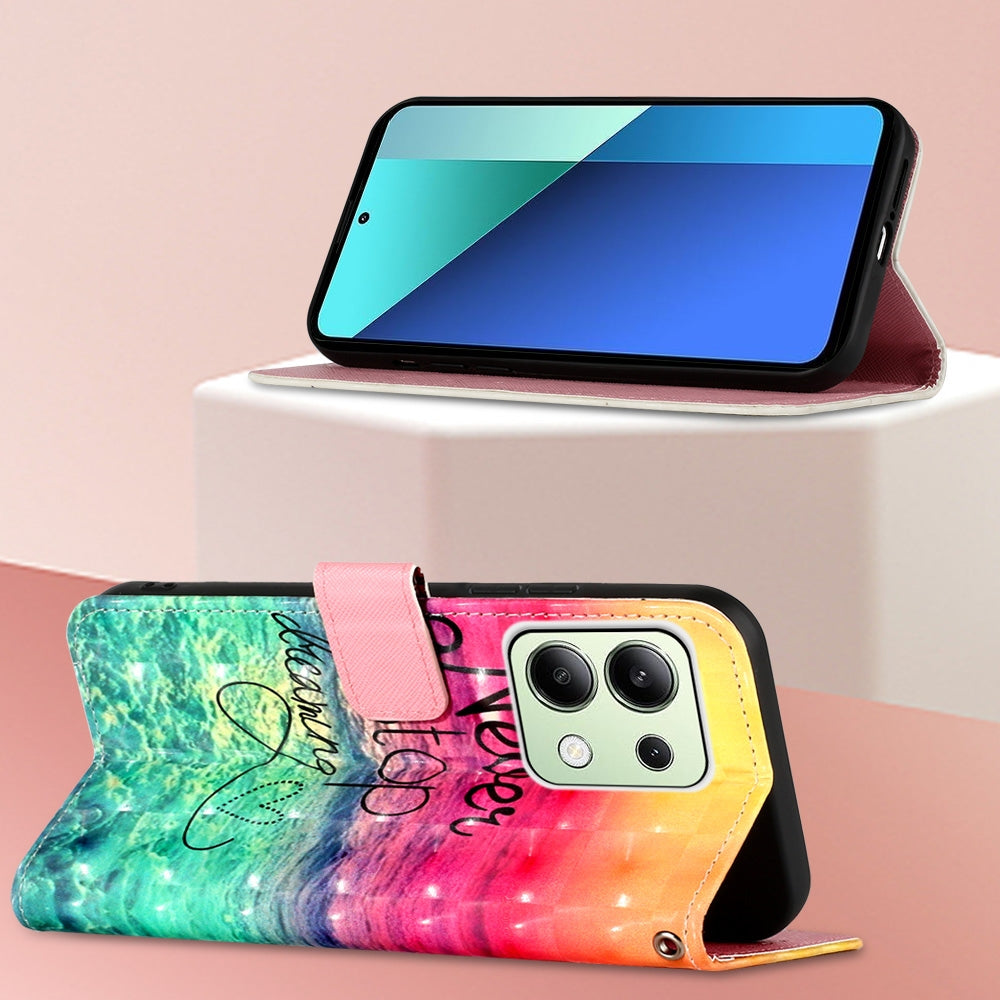 Xiaomi Redmi Note 13 4G Global Leather Flip Phone Case with 3D Painted Design, Card Holder, Wallet & Stand Function - Durable Protection & Easy Access