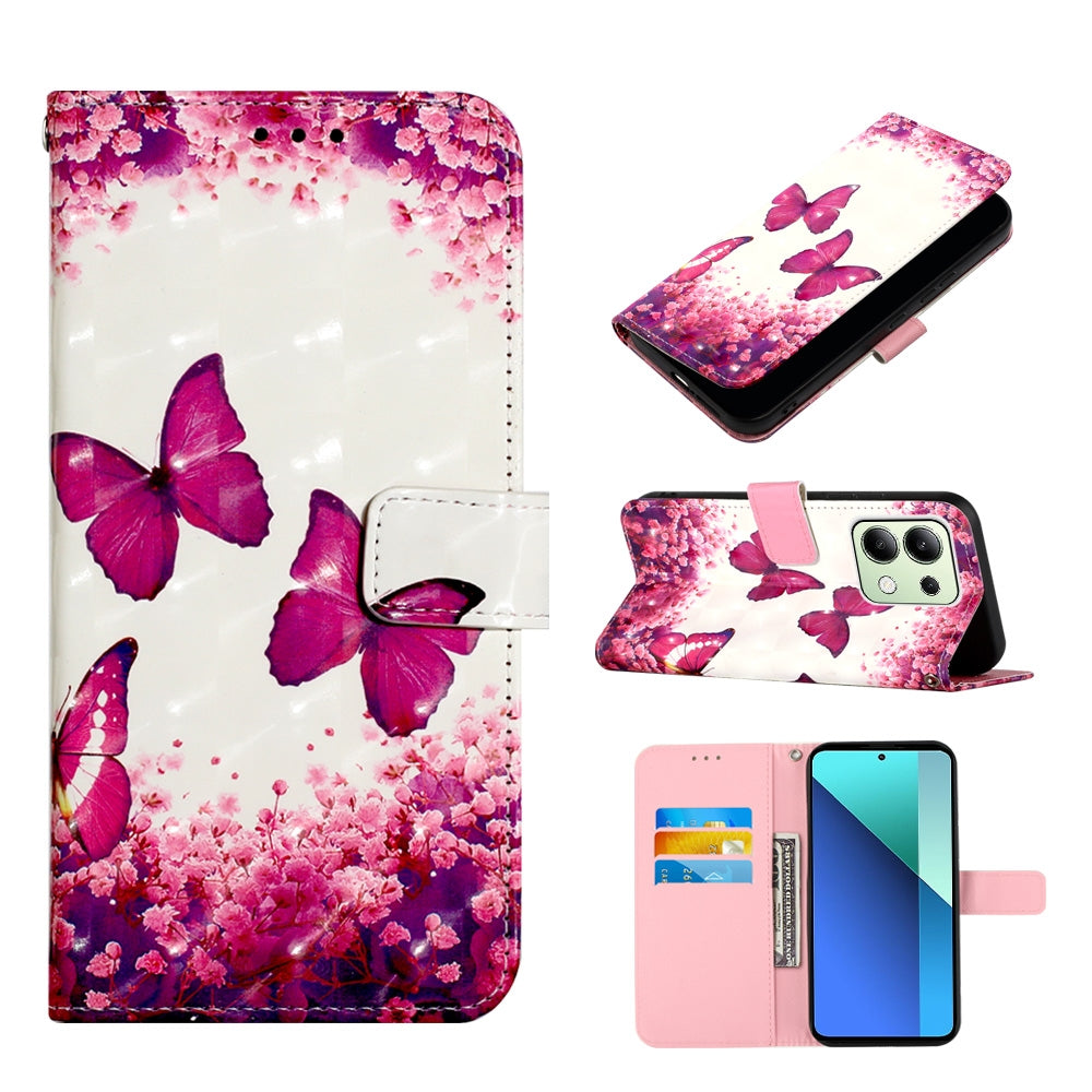 Xiaomi Redmi Note 13 4G Global Leather Flip Phone Case with 3D Painted Design, Card Holder, Wallet & Stand Function - Durable Protection & Easy Access