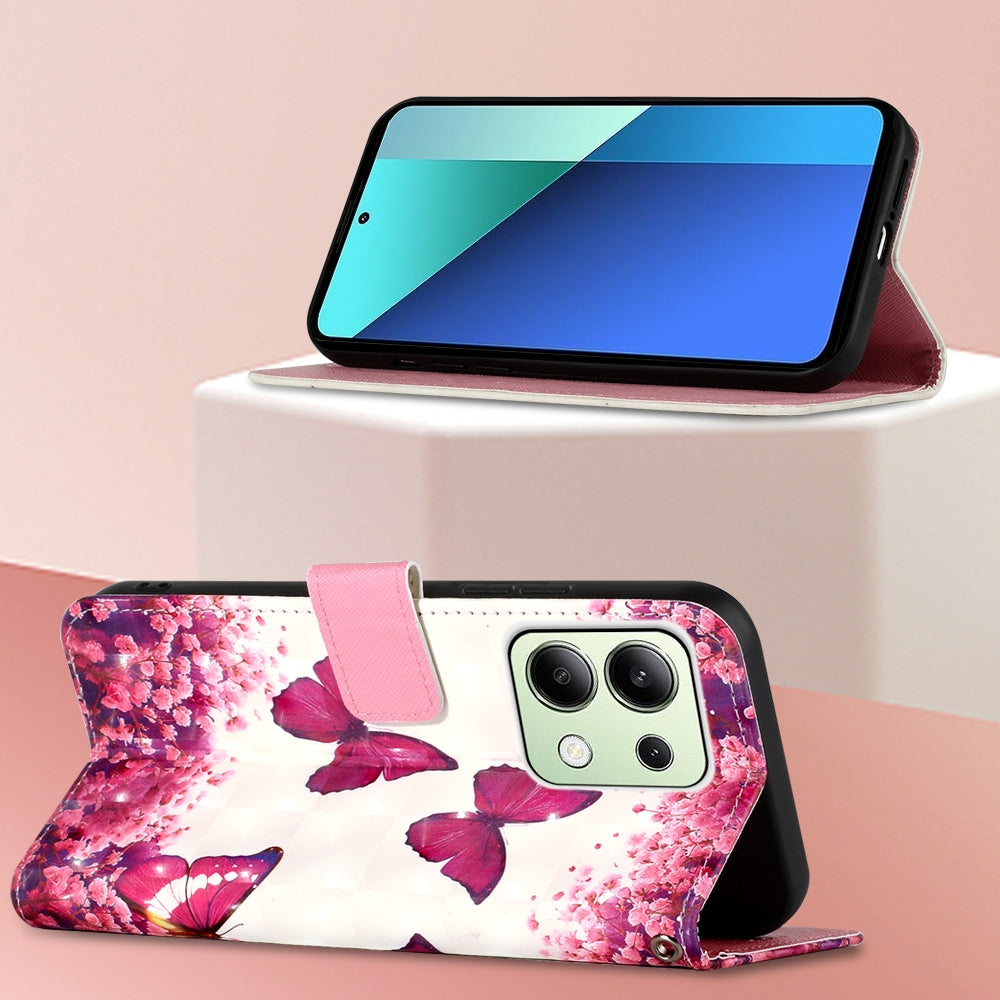 Xiaomi Redmi Note 13 4G Global Leather Flip Phone Case with 3D Painted Design, Card Holder, Wallet & Stand Function - Durable Protection & Easy Access