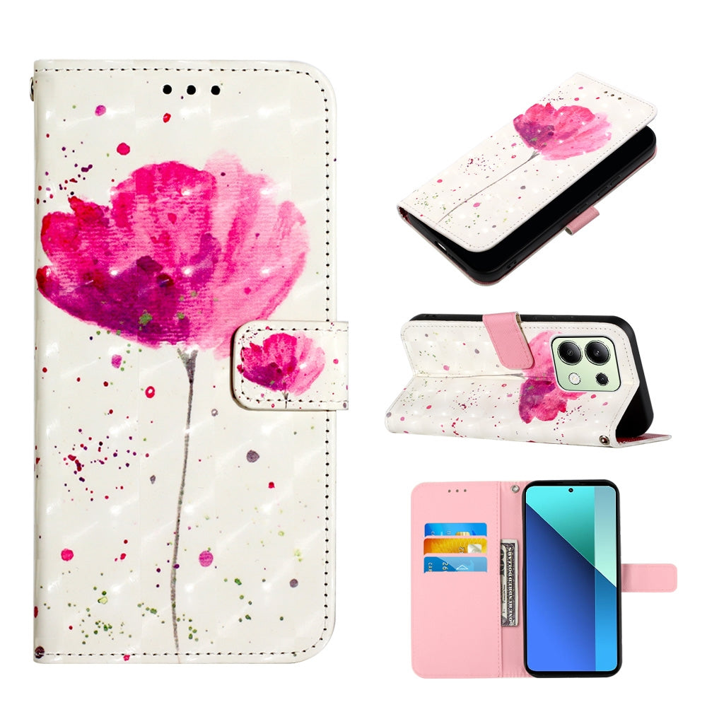 Xiaomi Redmi Note 13 4G Global Leather Flip Phone Case with 3D Painted Design, Card Holder, Wallet & Stand Function - Durable Protection & Easy Access