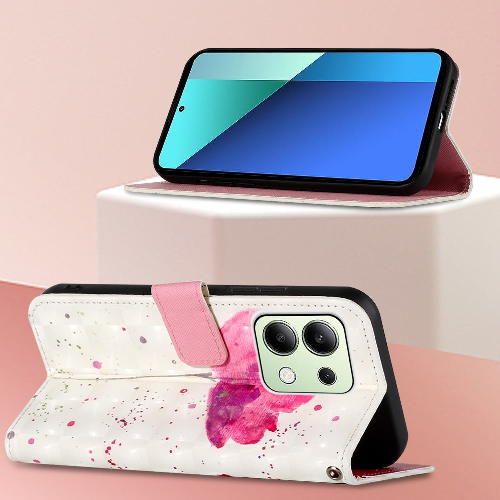 Xiaomi Redmi Note 13 4G Global Leather Flip Phone Case with 3D Painted Design, Card Holder, Wallet & Stand Function - Durable Protection & Easy Access