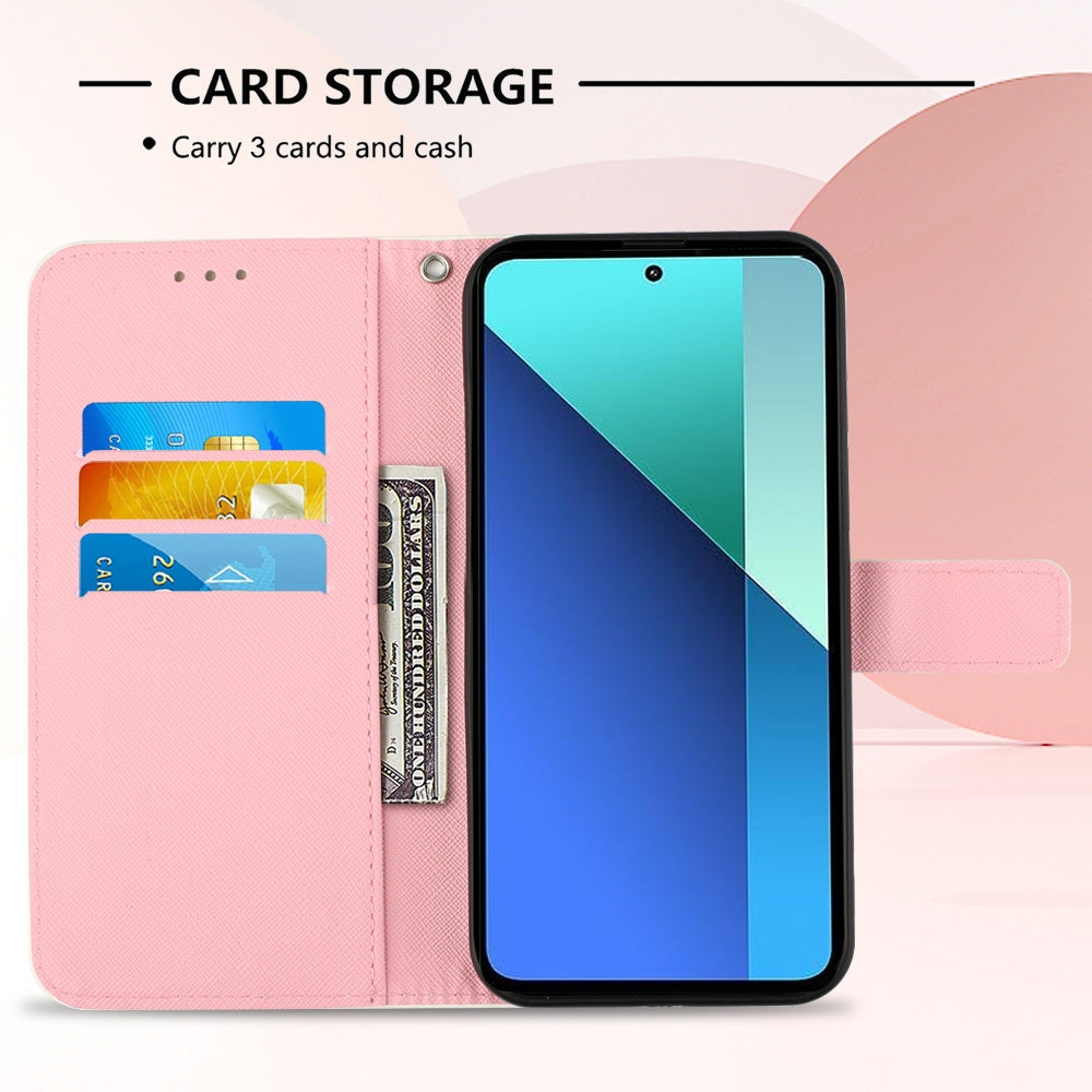Xiaomi Redmi Note 13 4G Global Leather Flip Phone Case with 3D Painted Design, Card Holder, Wallet & Stand Function - Durable Protection & Easy Access