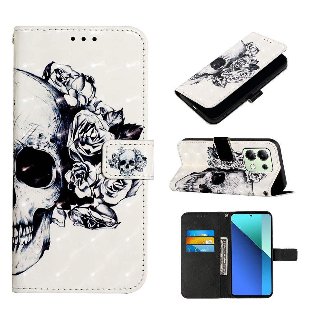 Xiaomi Redmi Note 13 4G Global Leather Flip Phone Case with 3D Painted Design, Card Holder, Wallet & Stand Function - Durable Protection & Easy Access