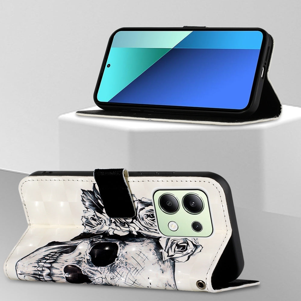 Xiaomi Redmi Note 13 4G Global Leather Flip Phone Case with 3D Painted Design, Card Holder, Wallet & Stand Function - Durable Protection & Easy Access