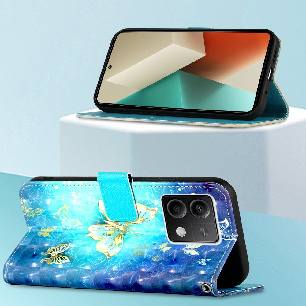 Xiaomi Redmi Note 13 5G Global Leather Flip Phone Case with 3D Painted Design, Card Holder, Wallet & Stand Function - Durable Protection & Easy Access