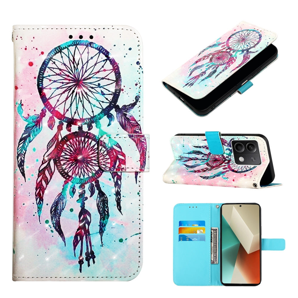 Xiaomi Redmi Note 13 5G Global Leather Flip Phone Case with 3D Painted Design, Card Holder, Wallet & Stand Function - Durable Protection & Easy Access