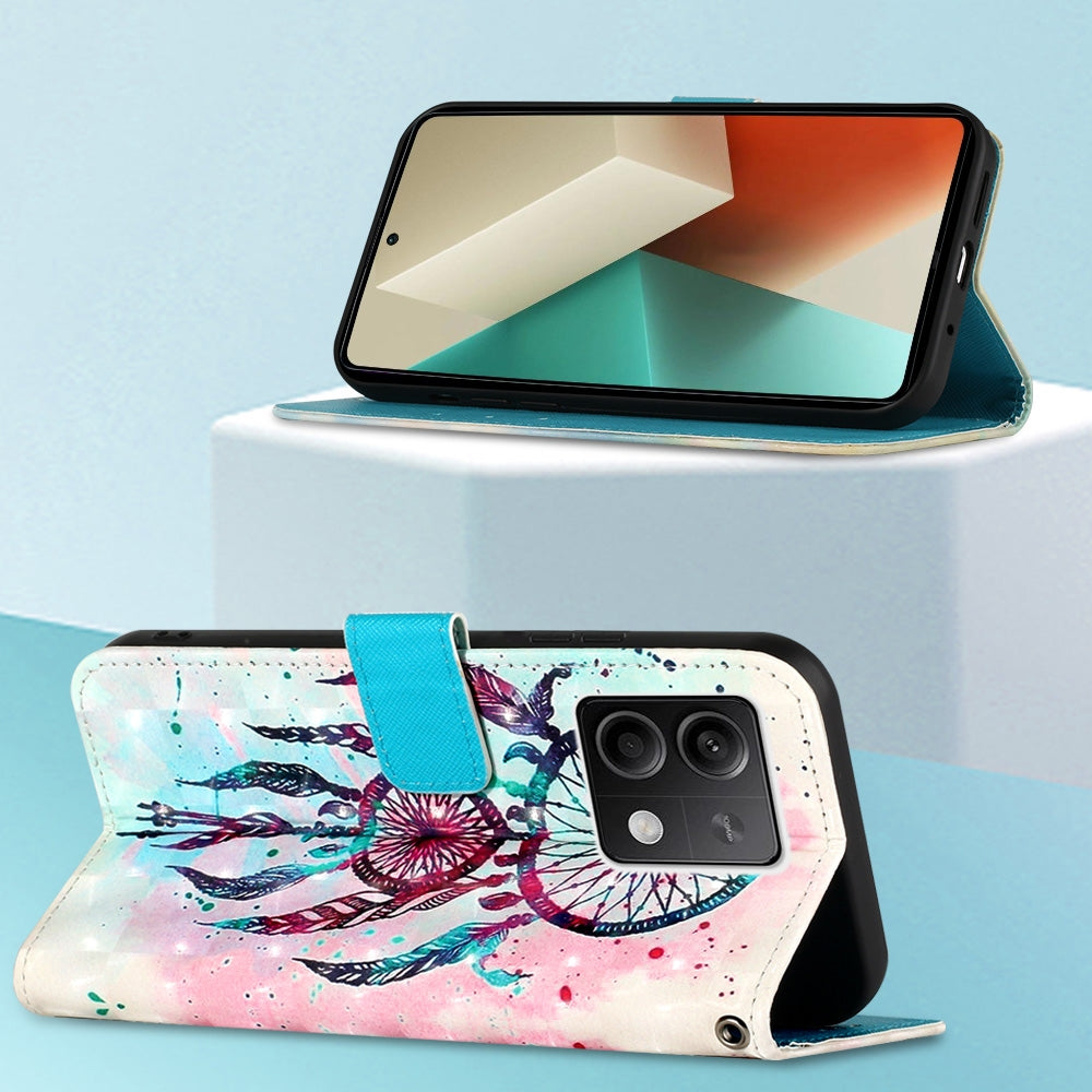 Xiaomi Redmi Note 13 5G Global Leather Flip Phone Case with 3D Painted Design, Card Holder, Wallet & Stand Function - Durable Protection & Easy Access