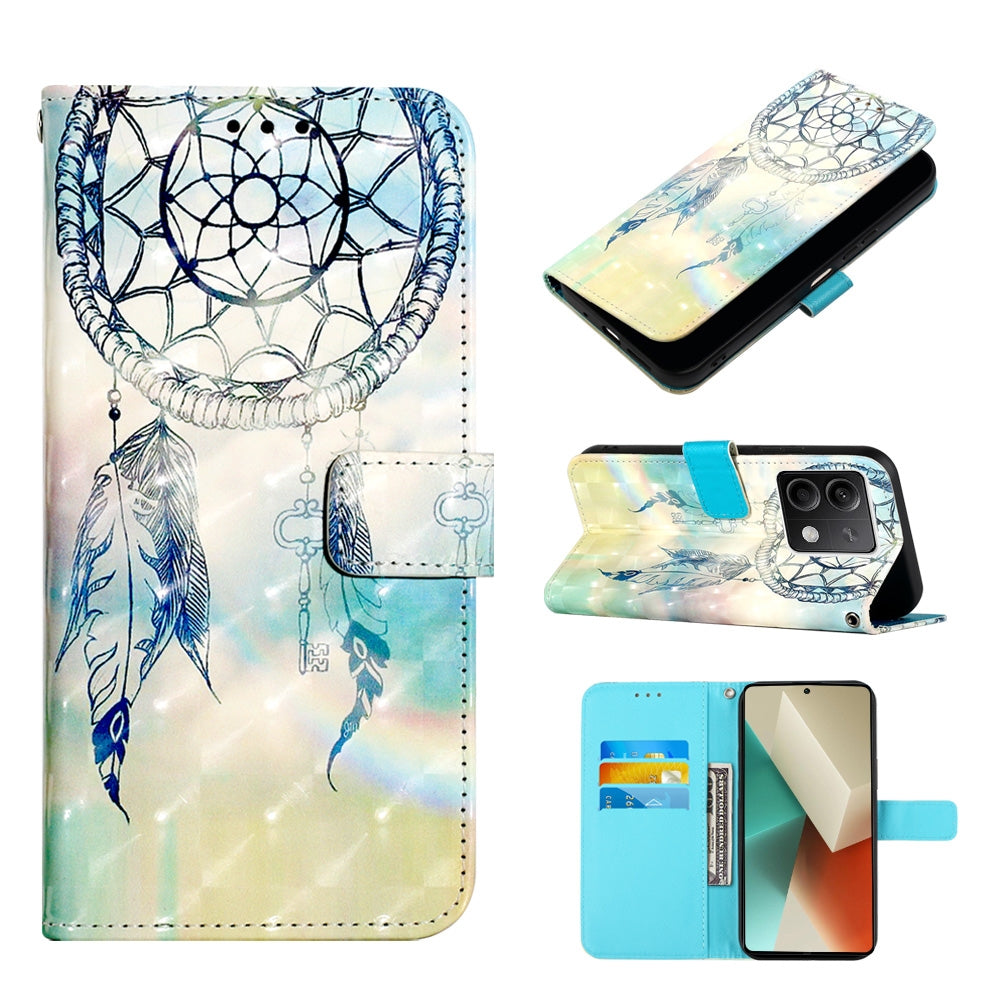 Xiaomi Redmi Note 13 5G Global Leather Flip Phone Case with 3D Painted Design, Card Holder, Wallet & Stand Function - Durable Protection & Easy Access
