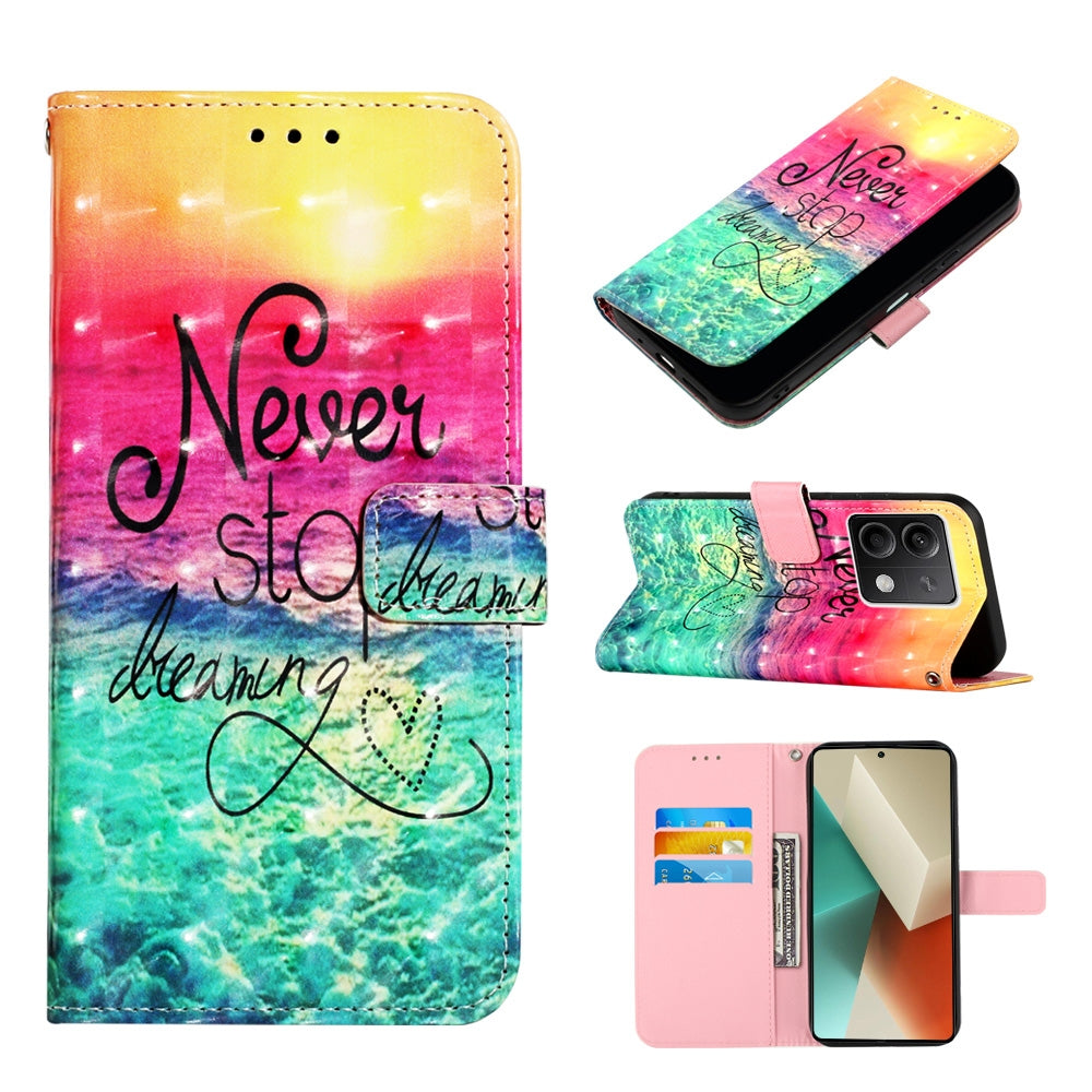 Xiaomi Redmi Note 13 5G Global Leather Flip Phone Case with 3D Painted Design, Card Holder, Wallet & Stand Function - Durable Protection & Easy Access