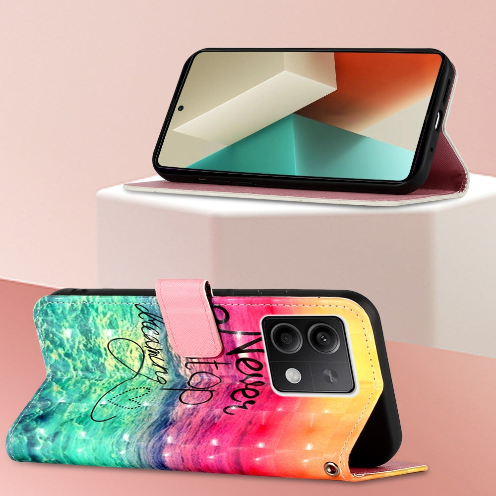 Xiaomi Redmi Note 13 5G Global Leather Flip Phone Case with 3D Painted Design, Card Holder, Wallet & Stand Function - Durable Protection & Easy Access