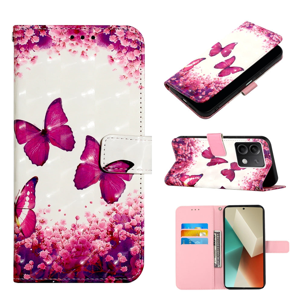 Xiaomi Redmi Note 13 5G Global Leather Flip Phone Case with 3D Painted Design, Card Holder, Wallet & Stand Function - Durable Protection & Easy Access