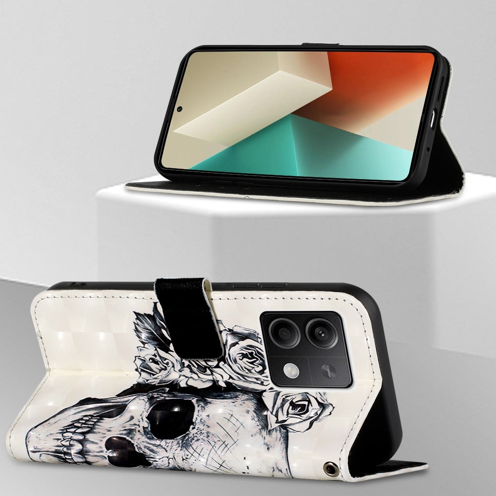 Xiaomi Redmi Note 13 5G Global Leather Flip Phone Case with 3D Painted Design, Card Holder, Wallet & Stand Function - Durable Protection & Easy Access