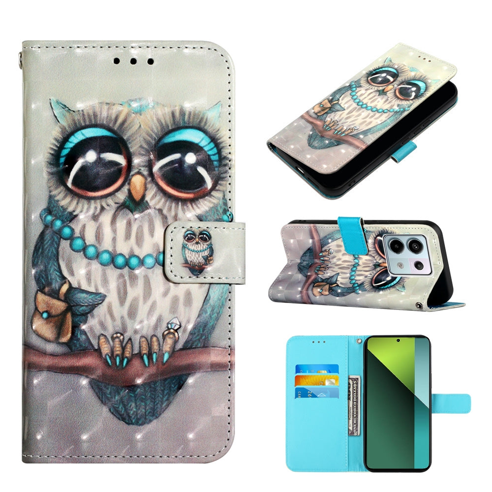 Xiaomi Redmi Note 13 Pro 5G Global Leather Flip Phone Case with 3D Painted Design, Card Holder, Wallet & Stand Function - Durable Protection & Easy Access