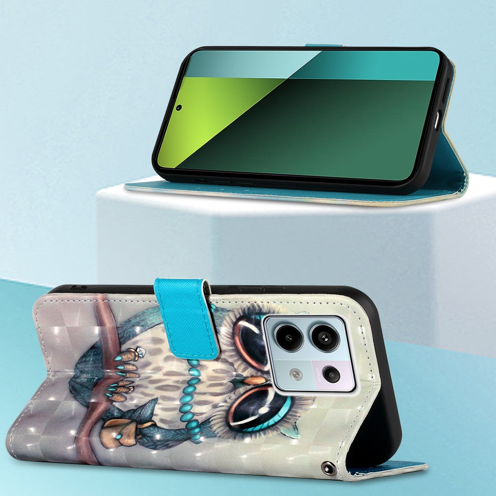 Xiaomi Redmi Note 13 Pro 5G Global Leather Flip Phone Case with 3D Painted Design, Card Holder, Wallet & Stand Function - Durable Protection & Easy Access