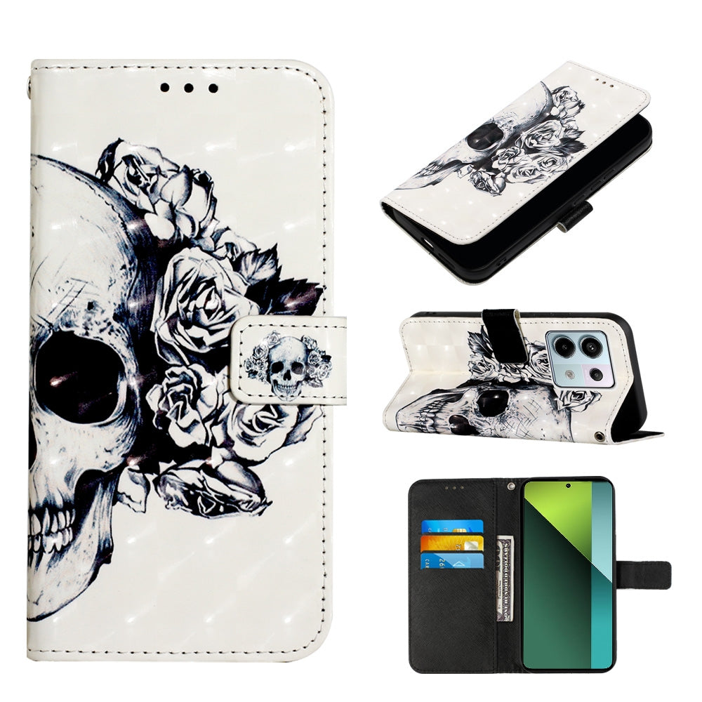 Xiaomi Redmi Note 13 Pro 5G Global Leather Flip Phone Case with 3D Painted Design, Card Holder, Wallet & Stand Function - Durable Protection & Easy Access