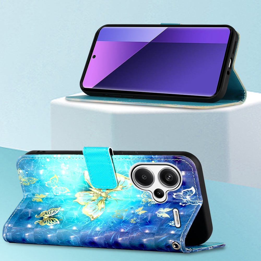 Xiaomi Redmi Note 13 Pro+ 5G Leather Flip Phone Case with 3D Painted Design, Card Holder, Wallet & Stand Function - Durable Protection & Easy Access