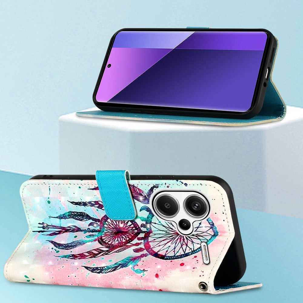 Xiaomi Redmi Note 13 Pro+ 5G Leather Flip Phone Case with 3D Painted Design, Card Holder, Wallet & Stand Function - Durable Protection & Easy Access