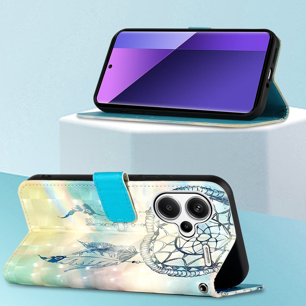 Xiaomi Redmi Note 13 Pro+ 5G Leather Flip Phone Case with 3D Painted Design, Card Holder, Wallet & Stand Function - Durable Protection & Easy Access